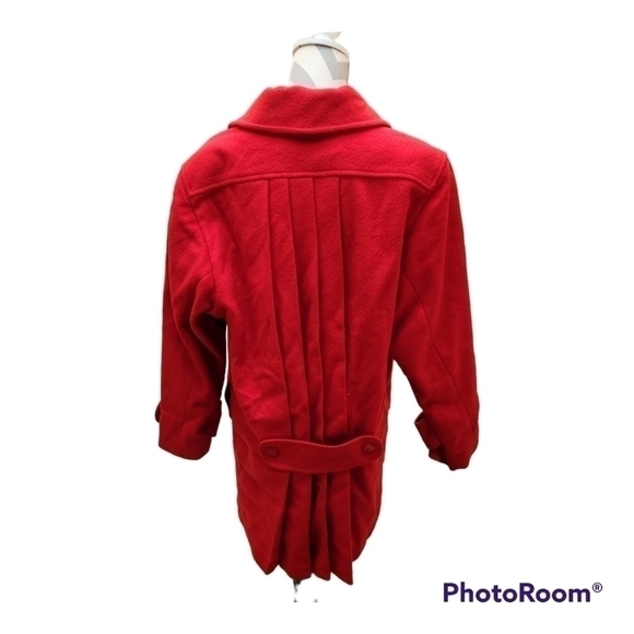 80s Oversized Pleated Red Wool Coat - Picture 4 of 15